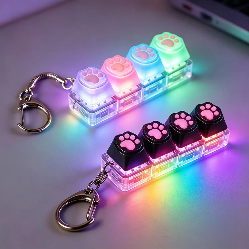 Porte-clés LED clavier pattes de chat - vue d'ensemble